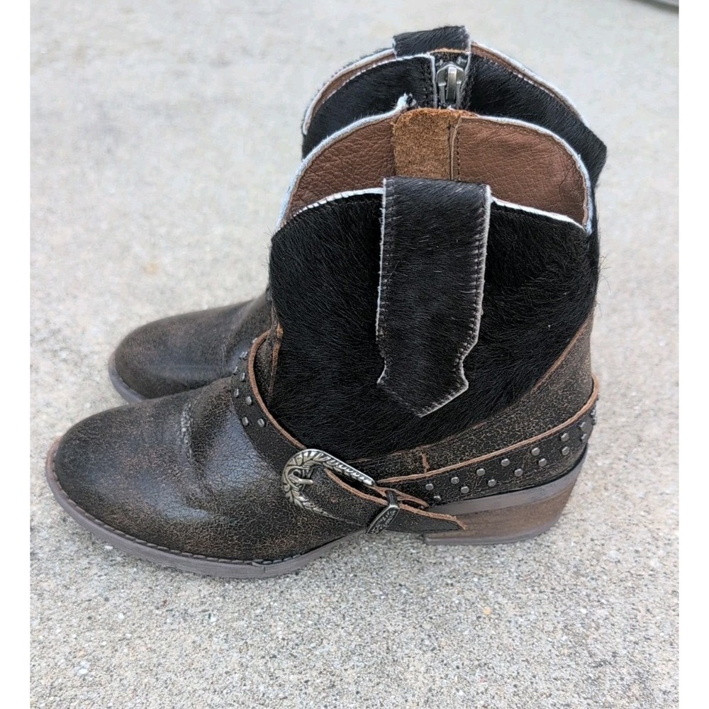 Sterling River Womens Short Ankle Boot Sz 7.5M Studded Leather Brown Calf Hair - Picture 3 of 10
